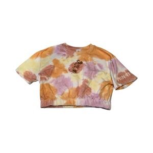 Disney Parks Minnie Mouse Womens L Tie Dye‎ Crop Short Sleeve Sweatshirt